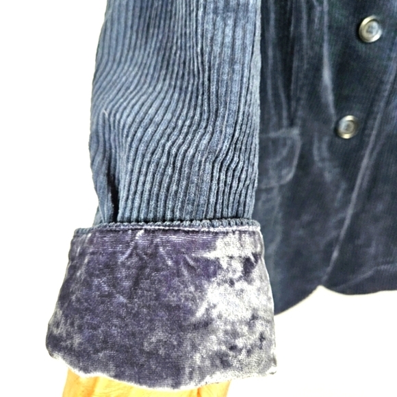 J.Jill Women's Blue Corduroy and Velvet Cuffs Oversized Long-line Jacket XSP - Picture 5 of 12